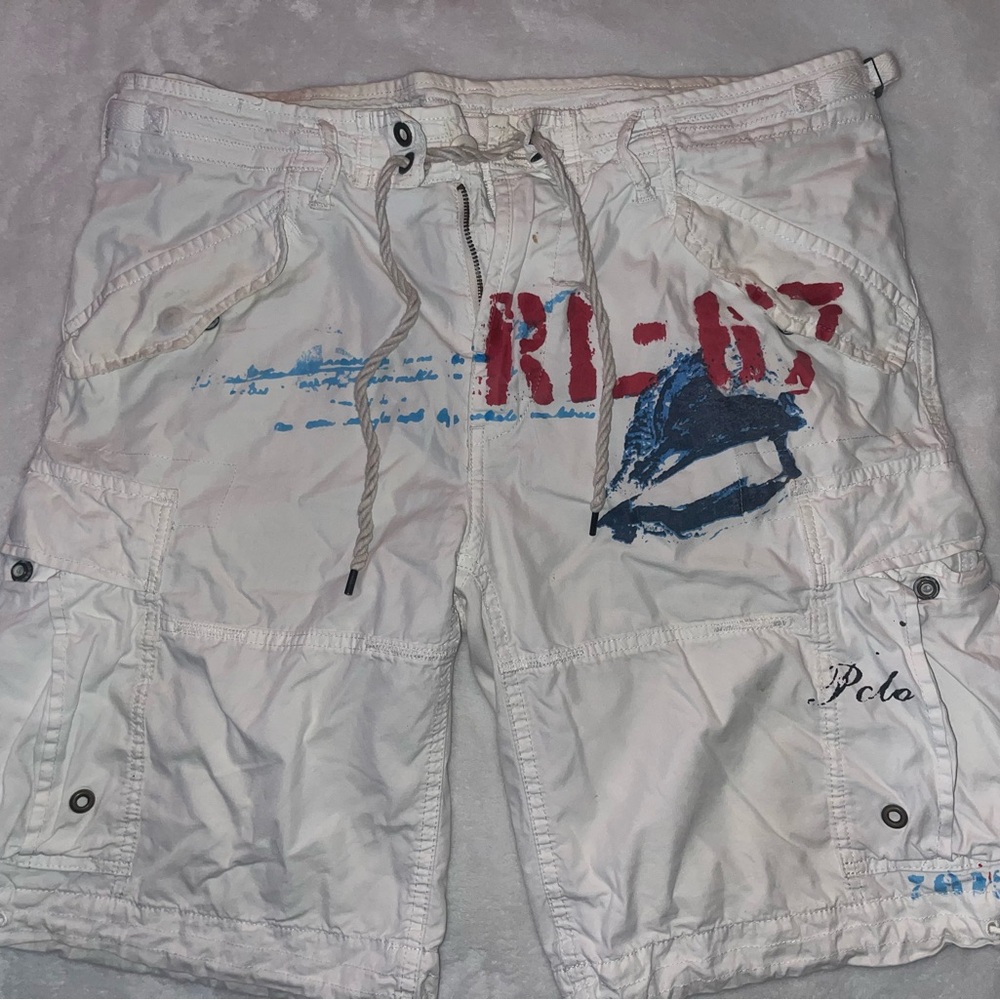 Polo by Ralph Lauren White Cargo Shorts with Red and Blue Accents